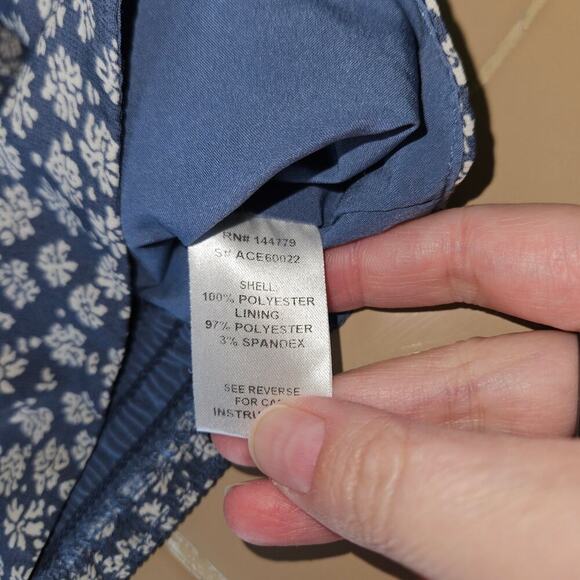 ACOA Crop Top Blue Floral Balloon Sleeve Blouse Women's Size Small Elastic Back - Picture 8 of 8